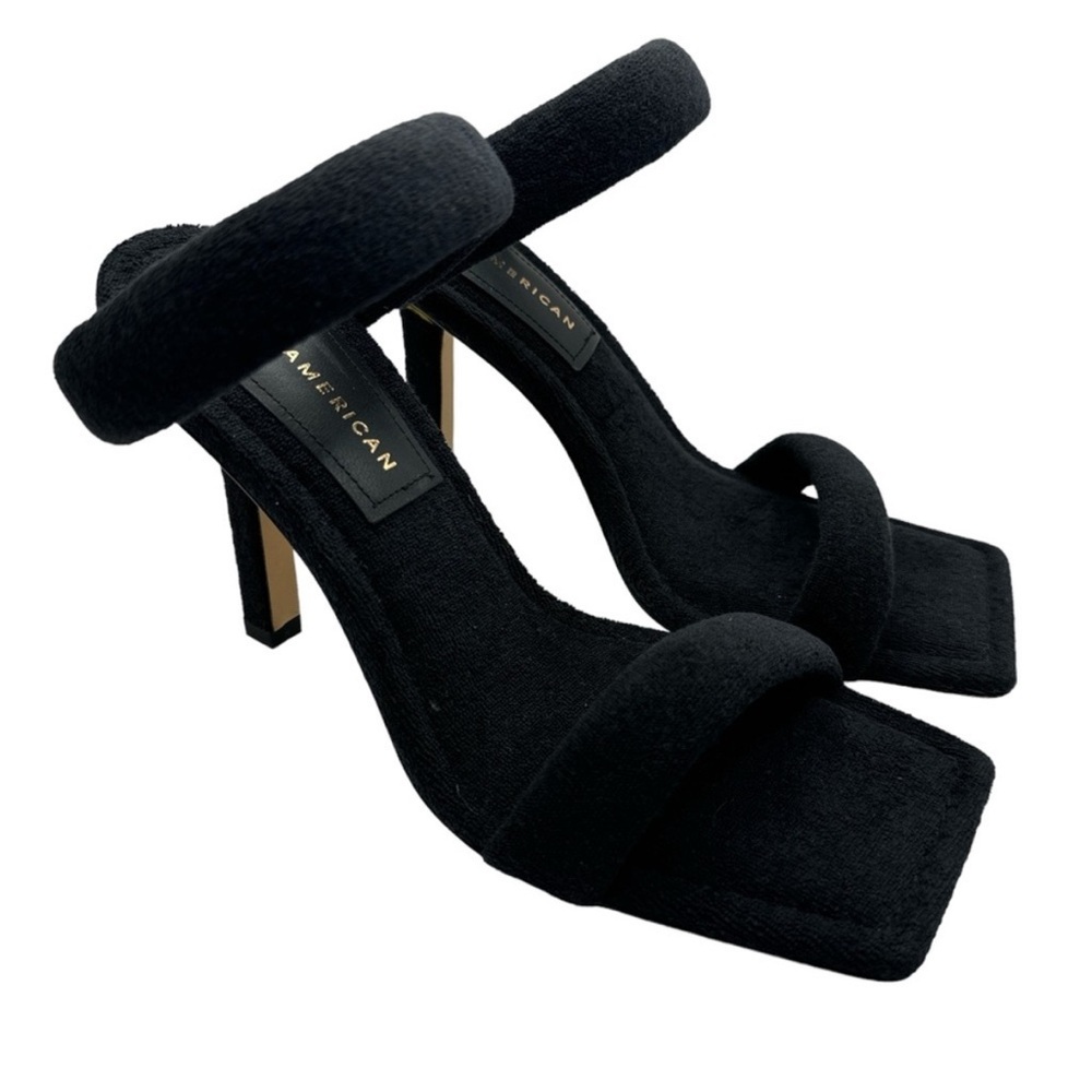 Good American Black Terry Cloth Slip on Heel Sz 7
